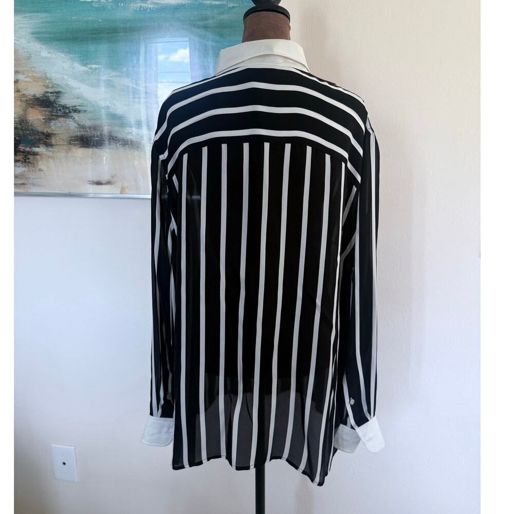 RALPH LAUREN vintage black white striped 100% silk button down shirt top blouse - Picture 13 of 13